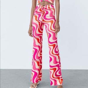 Flared Print Pants -Zara
